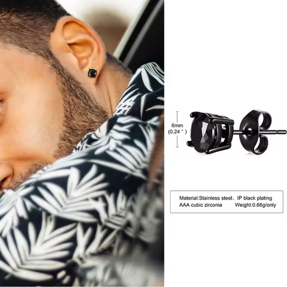 Mens CZ Stud Earring Stainless Steel Mens Sleeper earrings - Picture 1 of 3